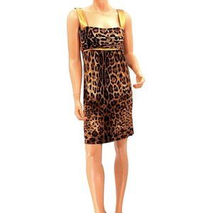 Dolce & Gabbana Gold & Animal Print Lambskin Dress